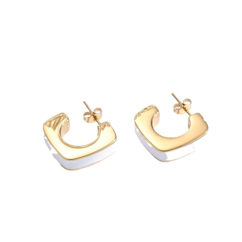 Boucles d'oreilles géométriques en acier inoxydable pour femmes, simples, capricieuses, assorties avec tout, de haute qualité