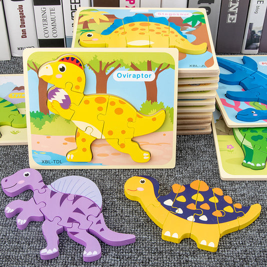 Puzzle 3D en bois pour bébé, dessin animé dinosaure, jouets éducatifs Montessori pour enfants, apprentissage précoce