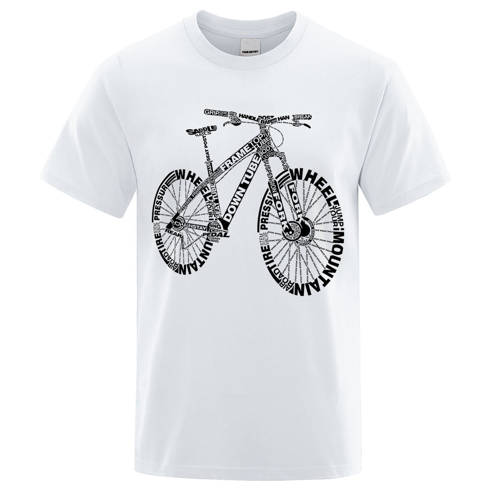 Polyester Round Neck Bicycle Pattern Casual Men's Short Sleeve
