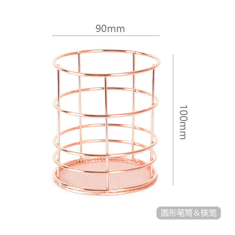 Iron rose gold square round pen holder sundry desktop