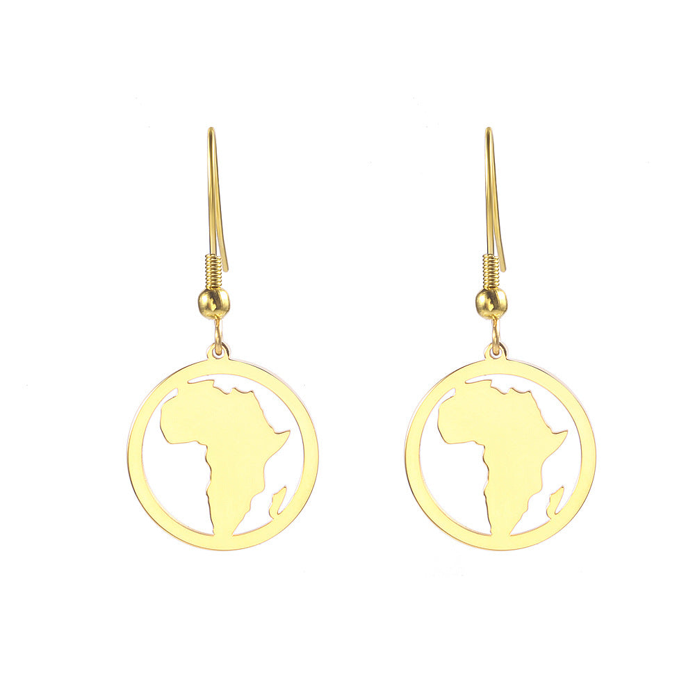 Boucles d'oreilles rondes creuses en acier inoxydable avec carte africaine