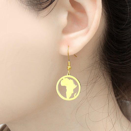 Boucles d'oreilles rondes creuses en acier inoxydable avec carte africaine