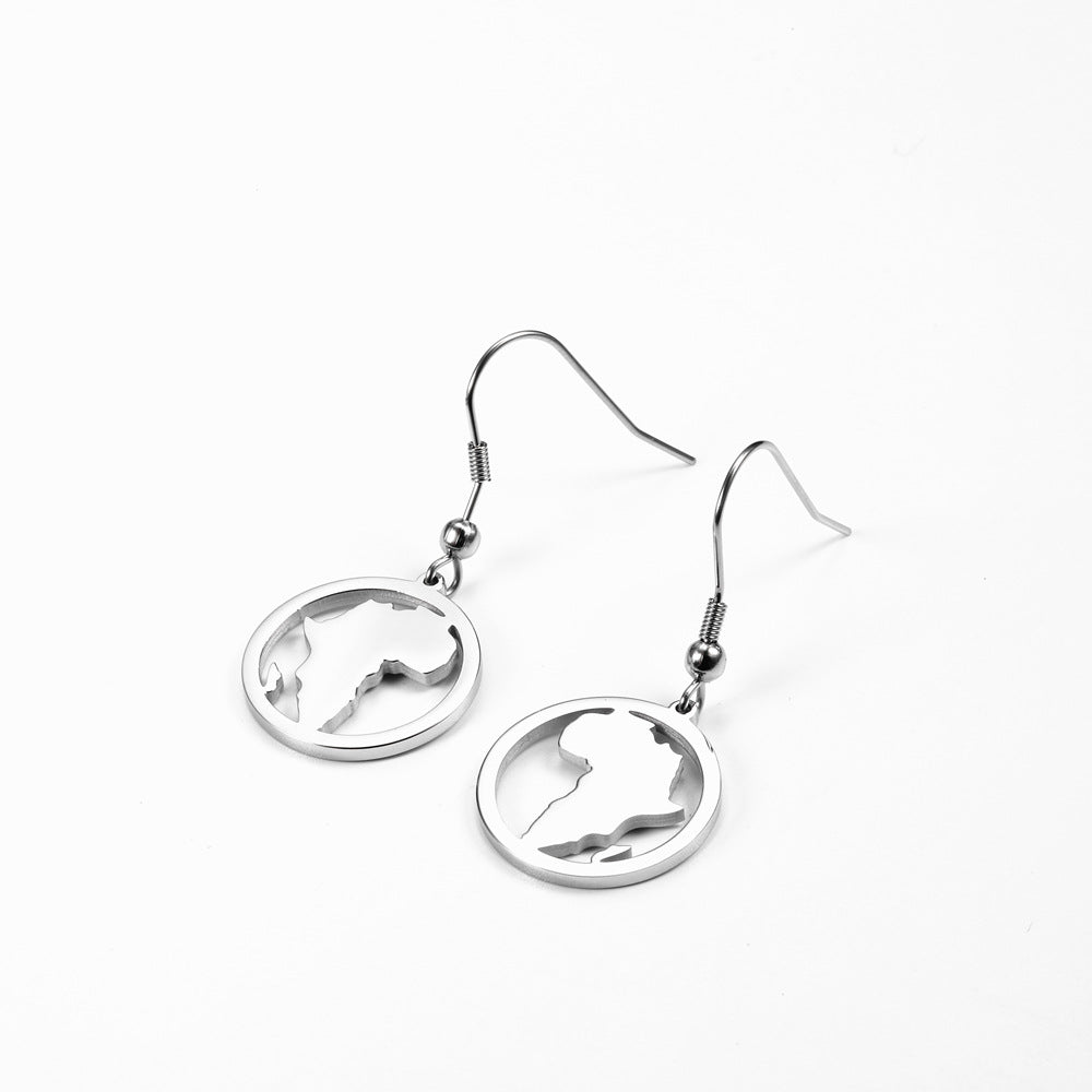 Boucles d'oreilles rondes creuses en acier inoxydable avec carte africaine