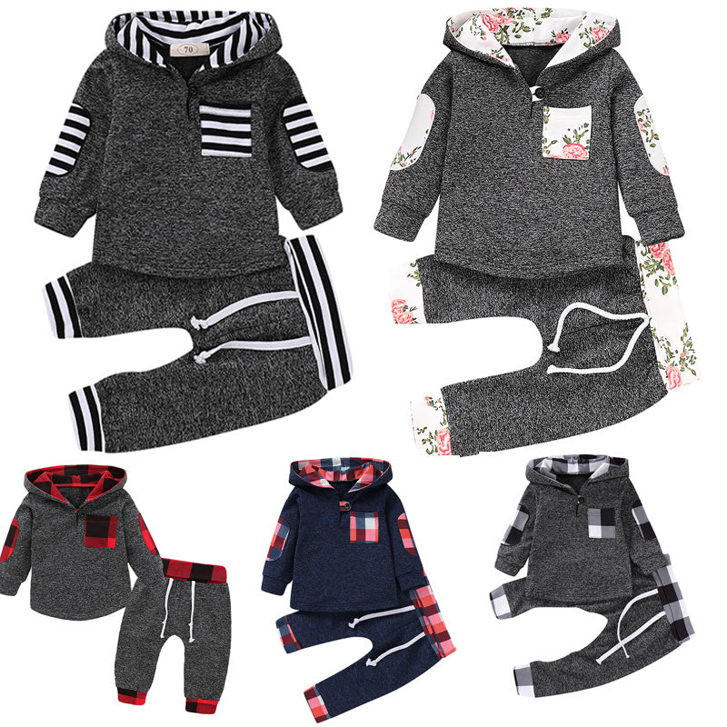 Costume à capuche en peluche à carreaux brodés multicolores