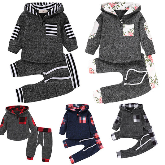 Costume à capuche en peluche à carreaux brodés multicolores