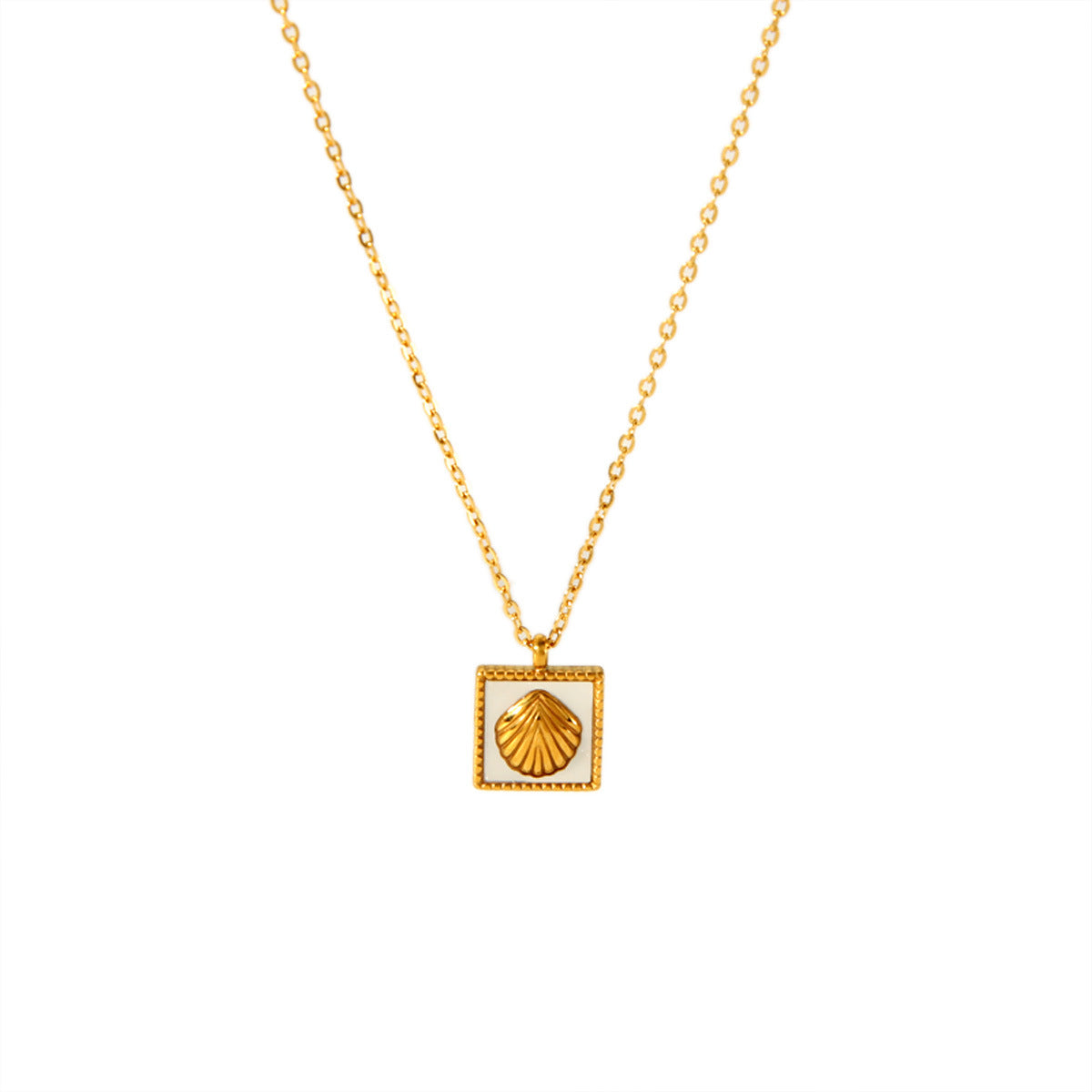 Collier pendentif géométrique en forme de cœur et de palmier en acier inoxydable en or 18 carats