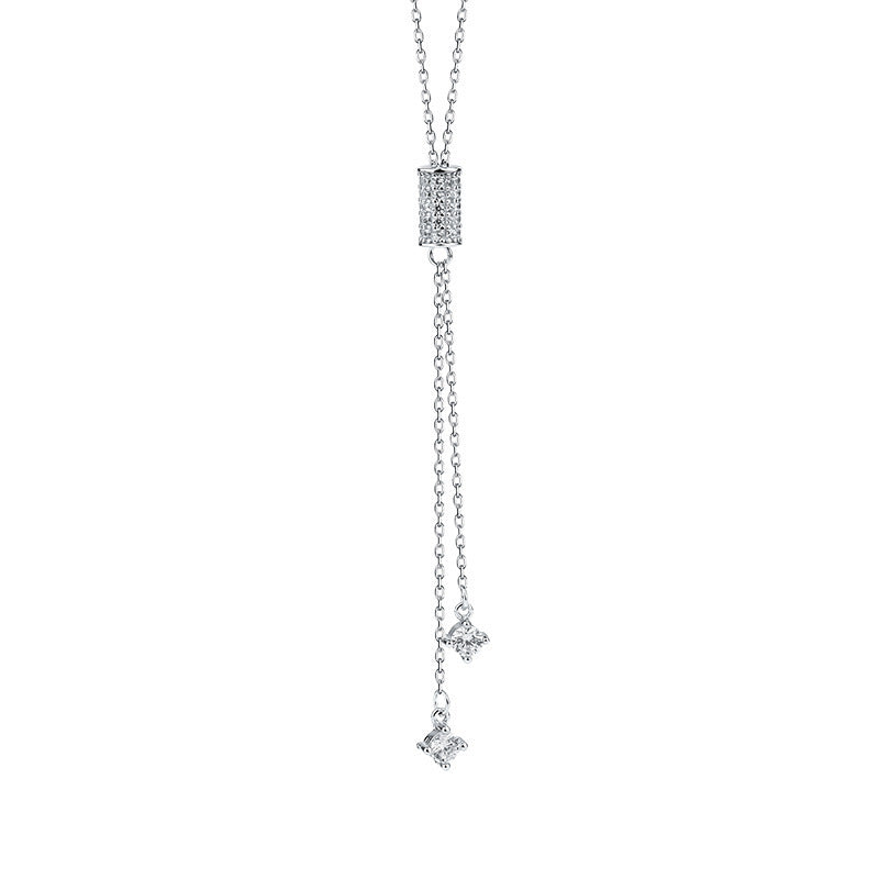 S925 Sterling Silver Diamond-studded Necklace Female Simple Sweater Chain