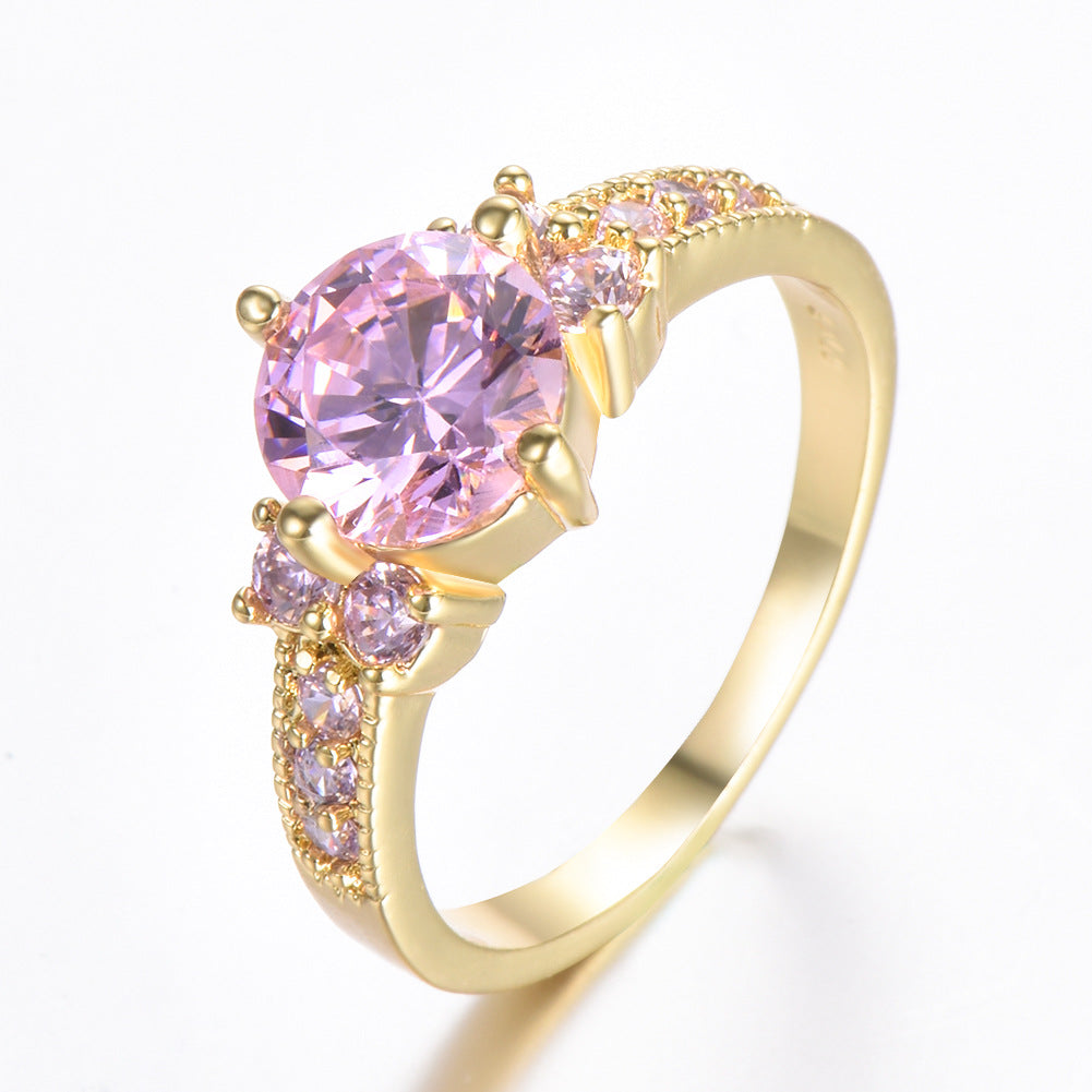 Bague ronde à quatre griffes en zircon et strass