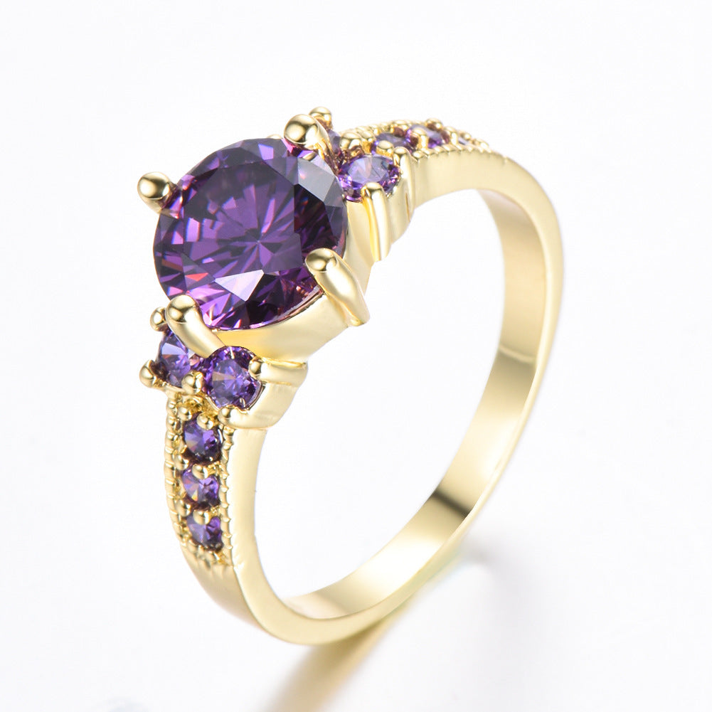 Bague ronde à quatre griffes en zircon et strass