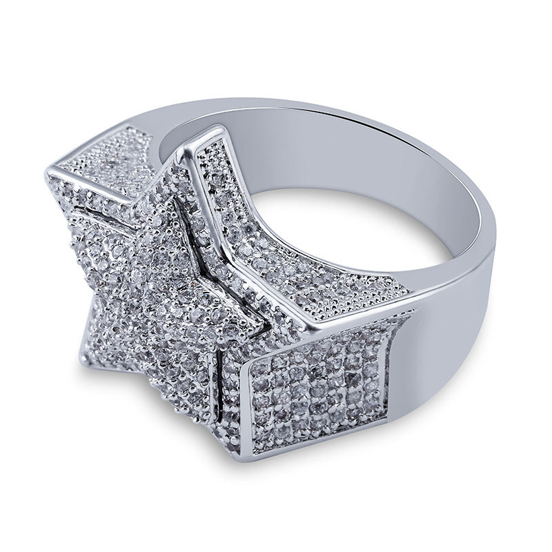 Bague Tridimensionnelle Étoile À Cinq Branches Légèrement Incrustée De Zircon