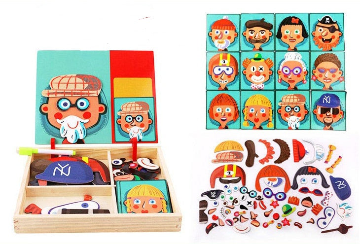 Puzzle magnétique amusant Montessori, boîte de Puzzle en bois pour enfants, jeu de dessin animé, peinture éducative, jouets pour enfants, cadeau anti-stress