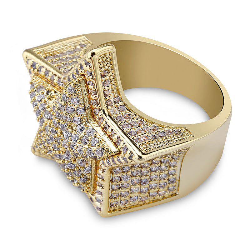 Bague Tridimensionnelle Étoile À Cinq Branches Légèrement Incrustée De Zircon