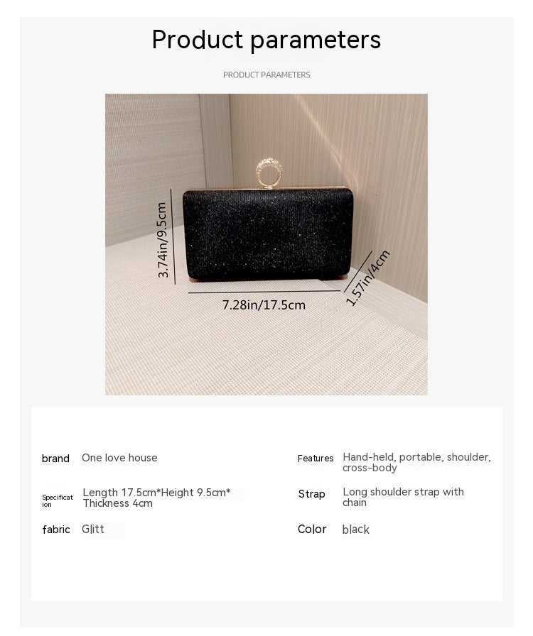 Portefeuille brillant avec anneau en strass à la mode