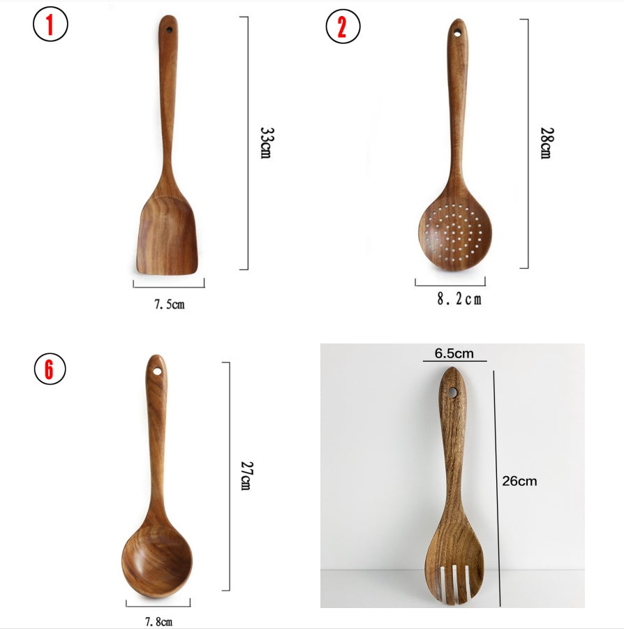 Vaisselle en bois naturel de teck de thaïlande, cuillère louche tourneuse longue passoire à riz écumoire cuillères de cuisine cuillère ensemble d'outils de cuisine