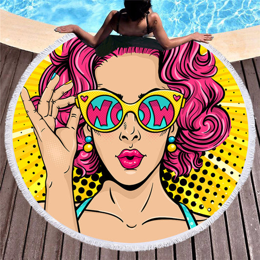 Toalla de playa redonda estampada retro