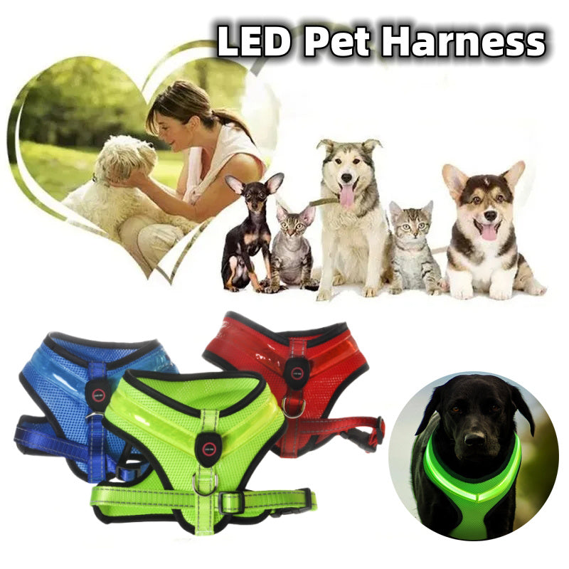 Arnés luminoso LED para perros con carga USB, chaleco con correa para el pecho para perros, arnés reflectante de seguridad para mascotas, chaleco para cachorros, productos para mascotas grandes