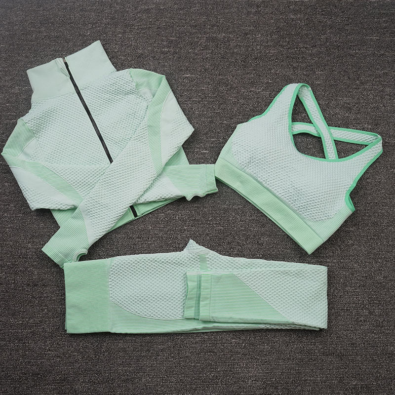 Costume de yoga de sport de pantalon de fitness extensible trois pièces