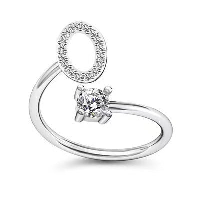 Female Stylish Adjustable Zircon 26 Letters Ring