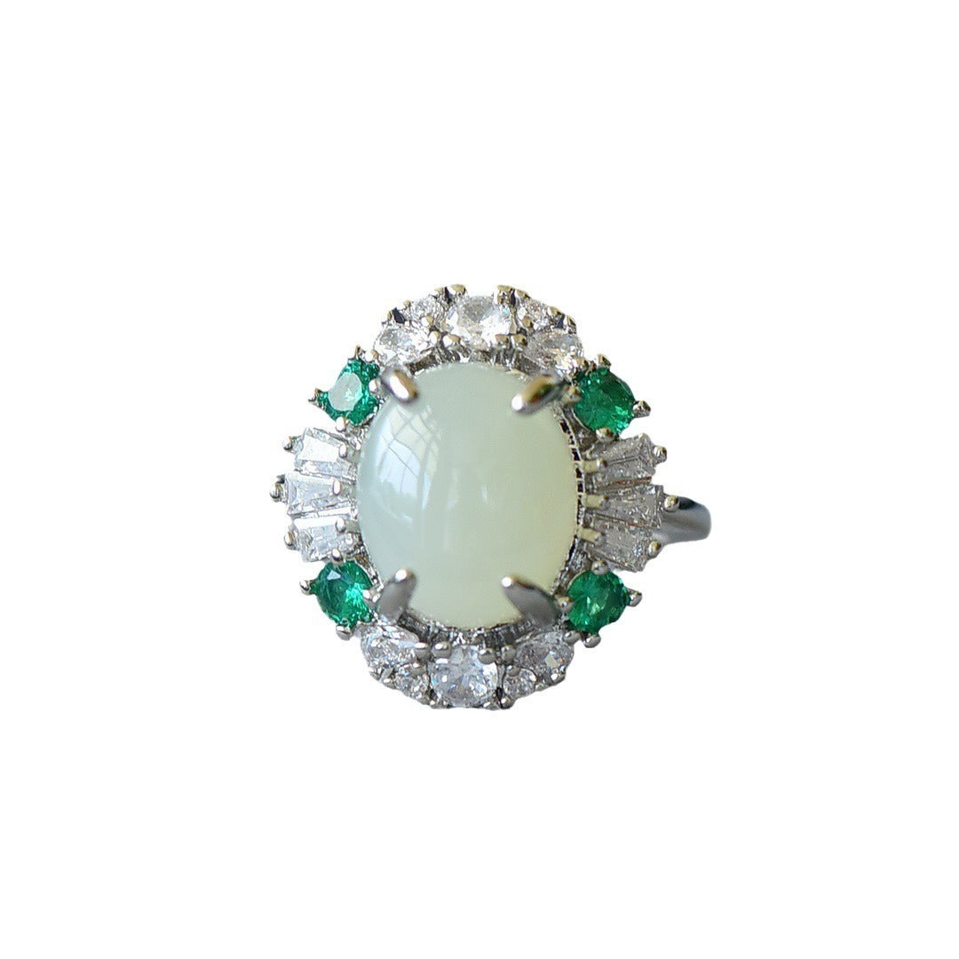 Bague de Surface d'œuf de Jade blanc incrusté de mode pour femmes 925
