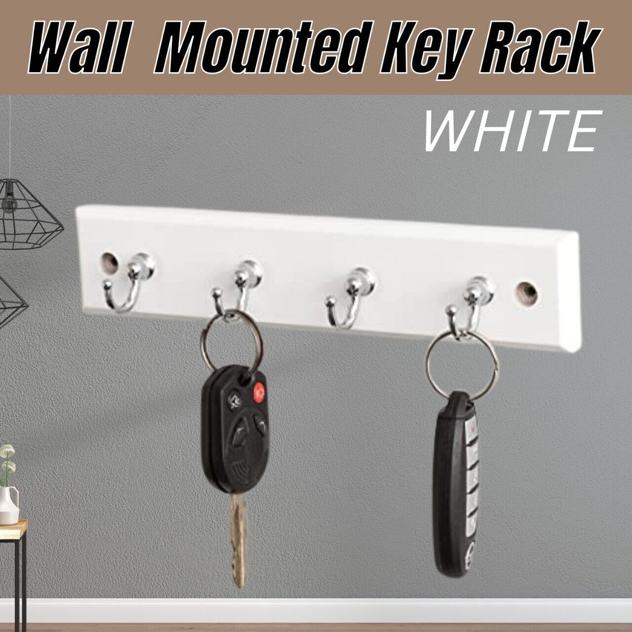 Soporte de pared para llaves, colgador con 4 ganchos, cadena de almacenamiento, organizador de llaves, decoración del hogar
