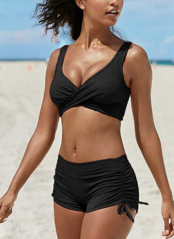 Maillot de bain bandeau à bretelles amovibles pour femme, haut coupe haute, ensemble bikini effronté