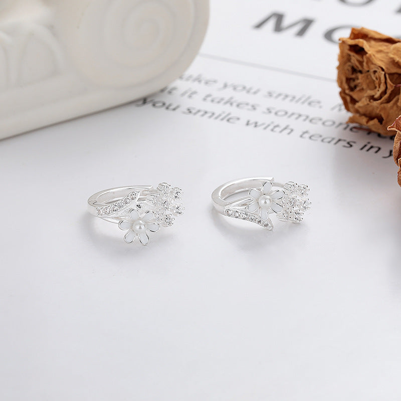 S925 Sterling Silver Artistic Pearl Stitching Snowflake Inlaid Zircon Trendy Earrings