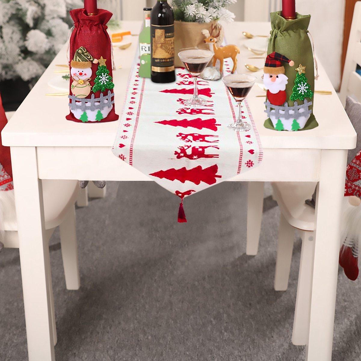 Chemin de table en forme d'élan et de bonhomme de neige, décorations de joyeux noël