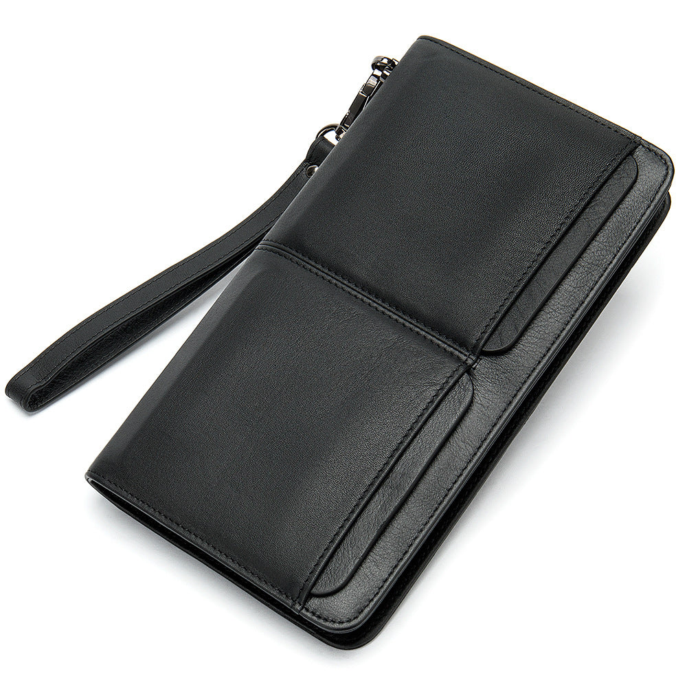 Portefeuille d'affaires à Double poche pour hommes, Long portefeuille avec plusieurs fentes pour cartes, pochette en cuir véritable pour hommes