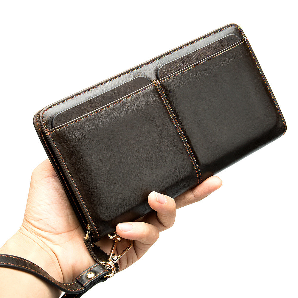 Portefeuille d'affaires à Double poche pour hommes, Long portefeuille avec plusieurs fentes pour cartes, pochette en cuir véritable pour hommes