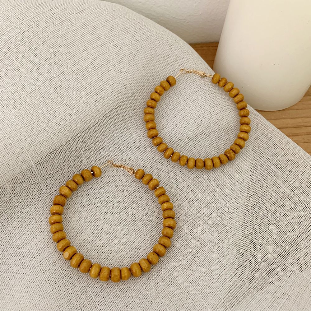 Boucles d'oreilles rondes en rotin à géométrie exagérée vintage de Corée du Sud