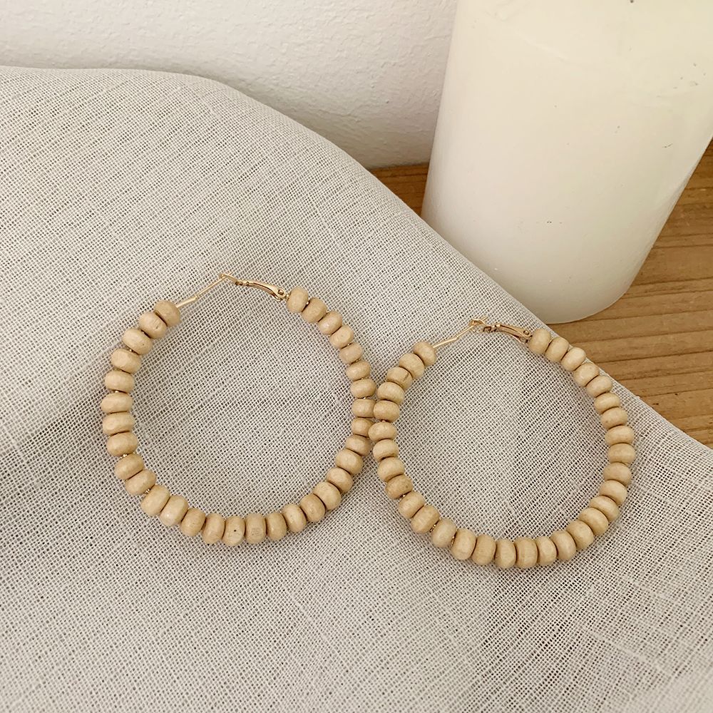Boucles d'oreilles rondes en rotin à géométrie exagérée vintage de Corée du Sud
