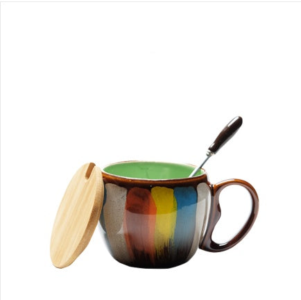 Tasse en céramique créative, tasse à lait, tasse à eau, tasse à café, tasse de petit déjeuner, tasse à couple, tasse avec couvercle, cuillère