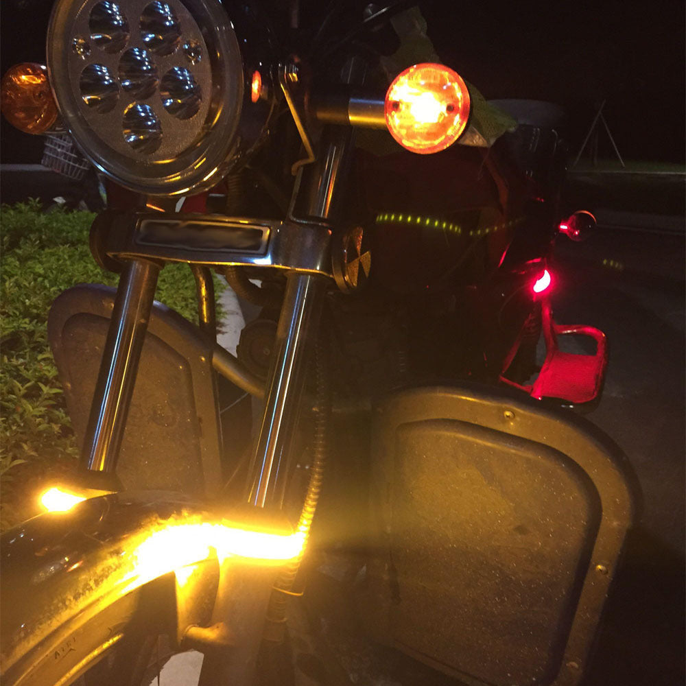 Anillo de luz de giro LED modificado para motocicleta, dos colores, amortiguador de impacto frontal, señal de giro modificada