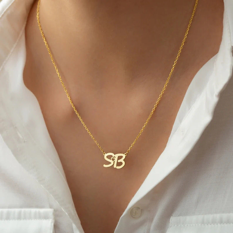 Collier pendentif lettre personnalisé plaqué or en acier inoxydable