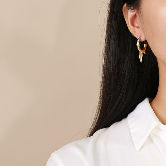 Irregular Stainless Steel Flowing Water Drop C- Shaped Earrings