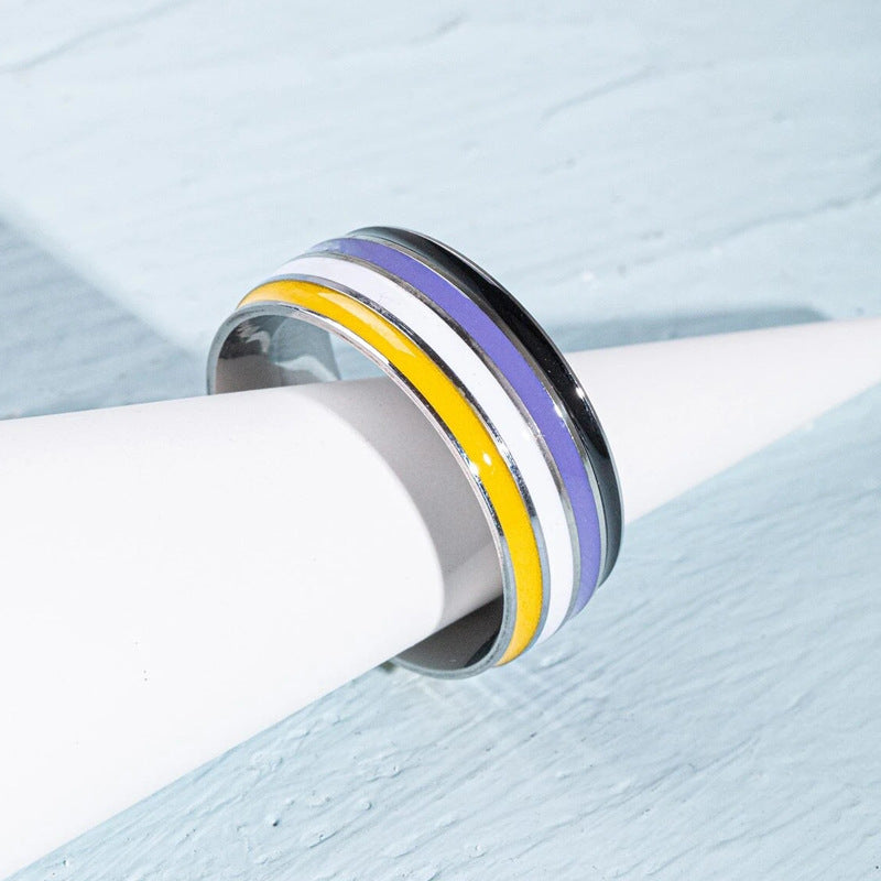 Anillo de goteo multicolor arcoíris para hombre Tide Titanium Steel