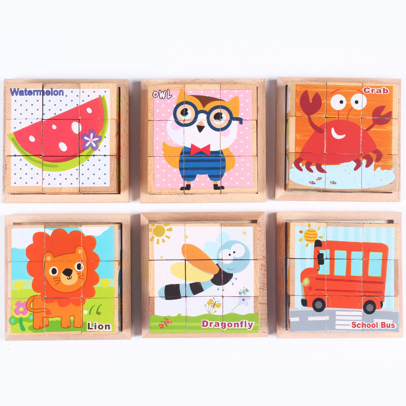 Puzzle 3D en bois avec image à Six faces de haute qualité, jouets éducatifs précoces pour enfants, Cube, cadeaux pour bébés