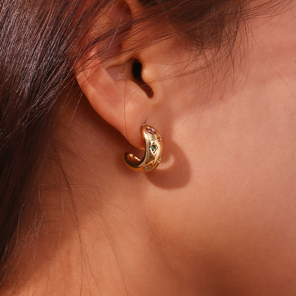 Boucles d'oreilles mode étoile Zircon lune