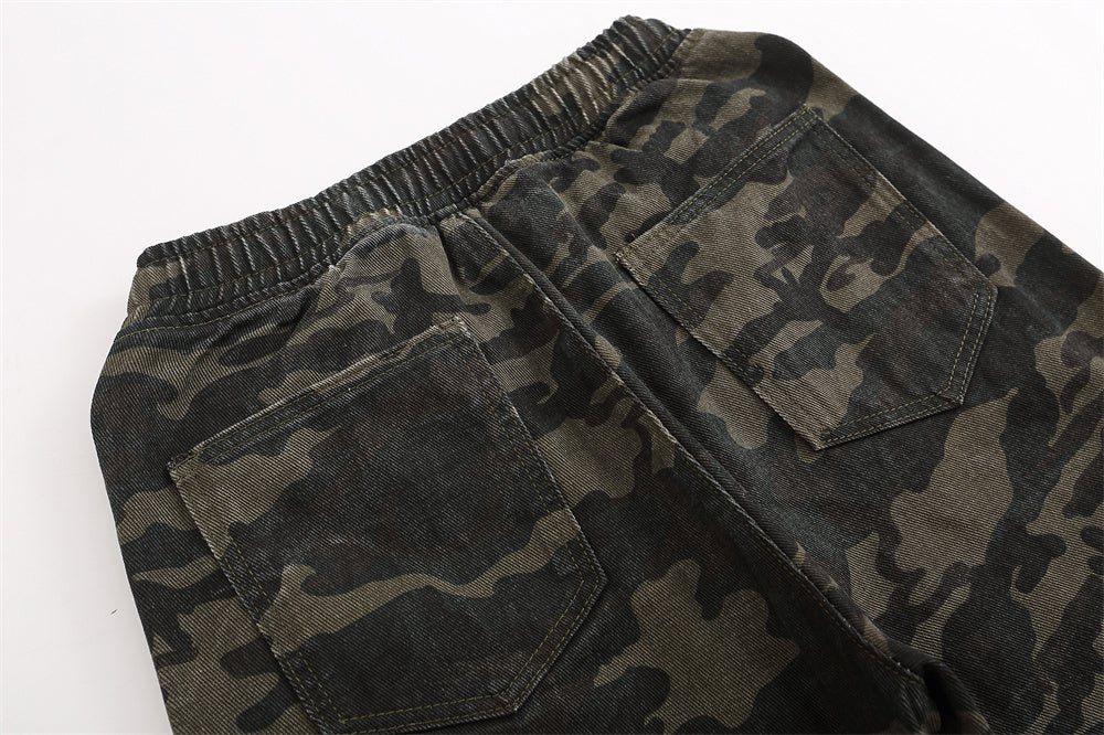 Men's Loose Casual Pleated Drawstring Straight Jeans