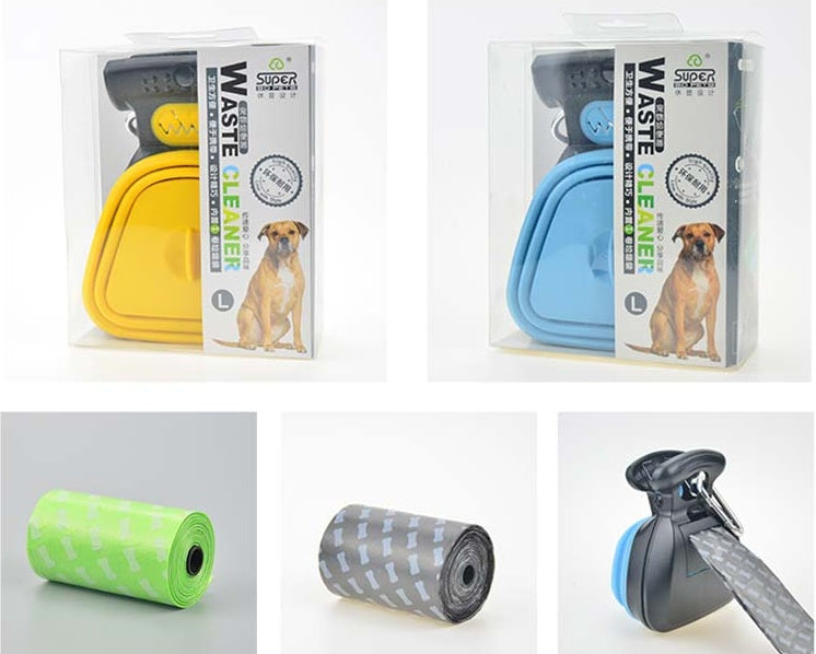Scooper de merde pliable de voyage pour animaux de compagnie de chien avec 1 rouleau de sacs décomposables cuillère de merde propre ramasser les excréments nettoyant Epacket expédition
