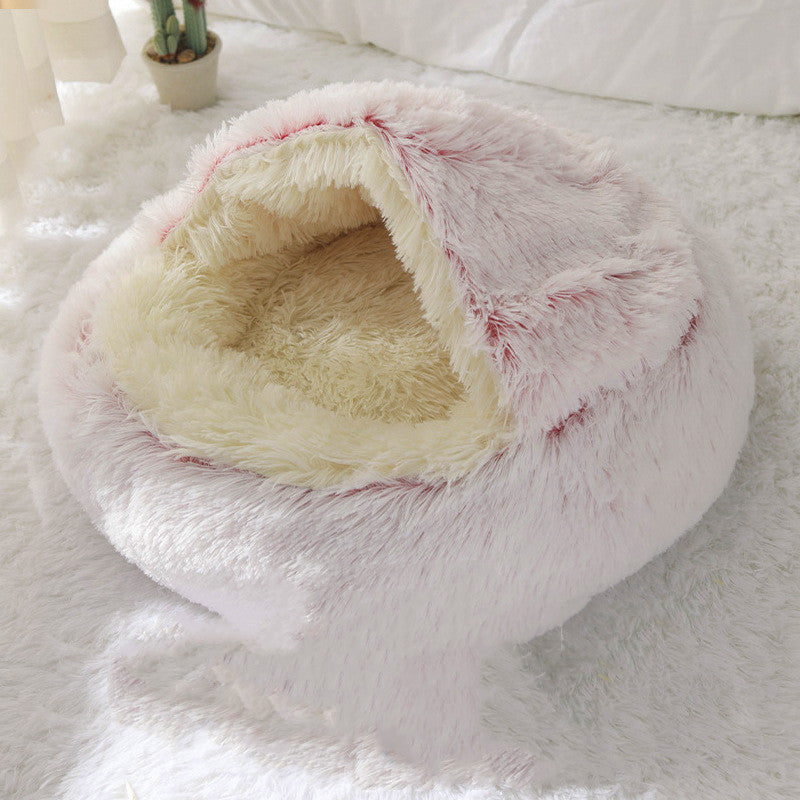 Litière pour chat ronde chaude en velours cristal en demi-paquet