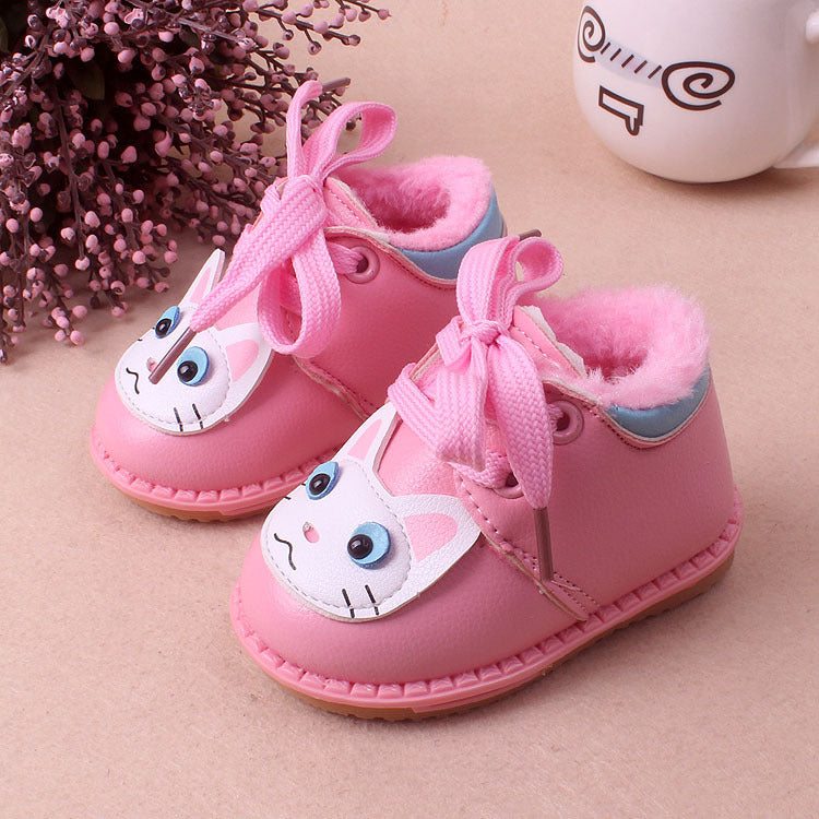 Chaussures en cuir et coton en peluche pour filles, chaussures pour bébés 