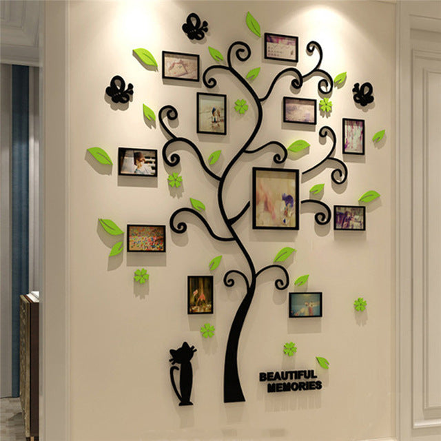 Vinilo decorativo árbol marco de fotos familiares