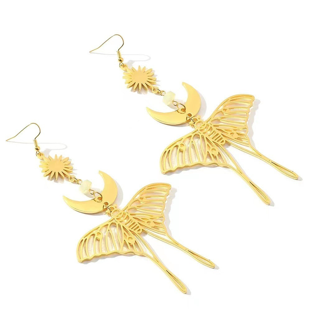Mode exagérée lune papillon boucles d'oreilles en métal tempérament conception sauvage