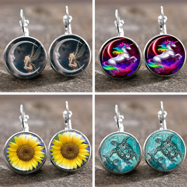 New Time Stone Pendant Moon Angel Earrings