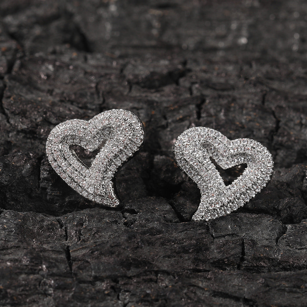 Boucles d'oreilles en Zircon creux, cœur d'amour, Micro-incrusté rétro
