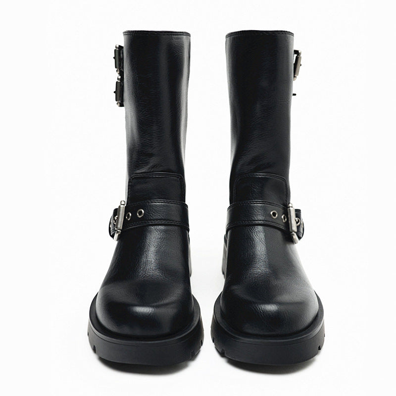 Botas Martin con tacón grueso y parte inferior gruesa, botas de moto con hebilla