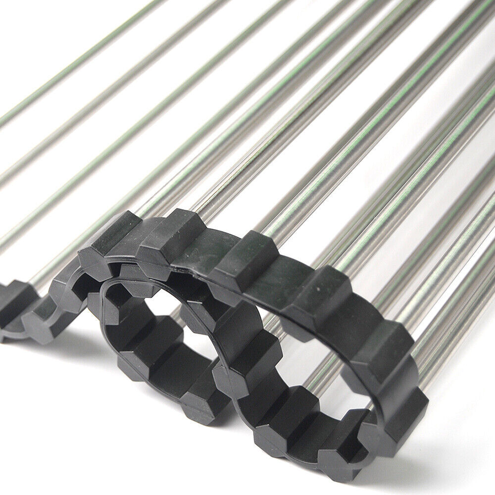 Égouttoir d'évier de cuisine en acier inoxydable, tapis d'égouttoir de séchage de vaisselle enroulable