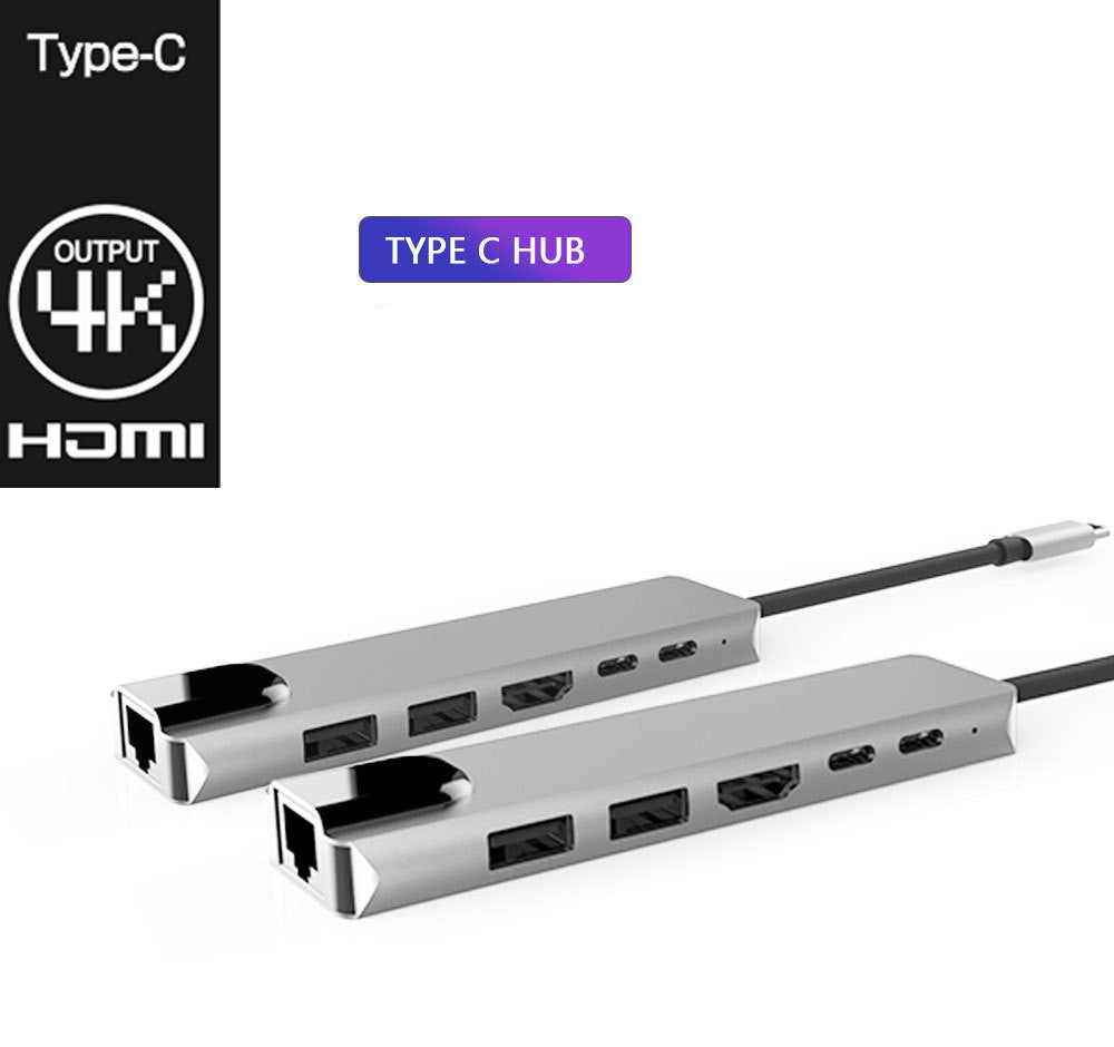 Type C vers HDMI + USB3.0 + PD 6 en 1 adaptateur de carte réseau Hub Rj45