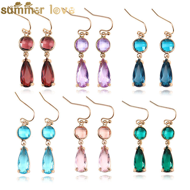 Boucles d'oreilles pendantes en cristal de verre K9 multicolore géométrique à bordure en cuivre